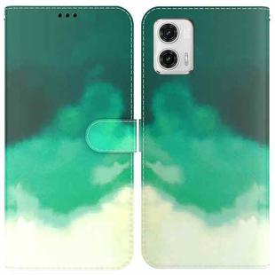 For Motorola Moto G73 Watercolor Pattern Flip Leather Phone Case(Cyan Green)