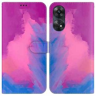 For OPPO Reno8 T 4G Watercolor Pattern Flip Leather Phone Case(Purple Red)