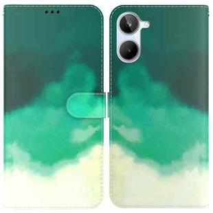 For Realme 10 4G Watercolor Pattern Flip Leather Phone Case(Cyan Green)