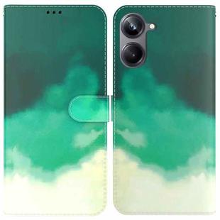For Realme 10 Pro 5G Watercolor Pattern Flip Leather Phone Case(Cyan Green)