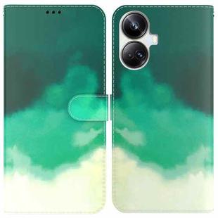For Realme 10 Pro+ Watercolor Pattern Flip Leather Phone Case(Cyan Green)