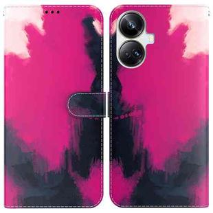 For Realme 10 Pro+ Watercolor Pattern Flip Leather Phone Case(Berry)