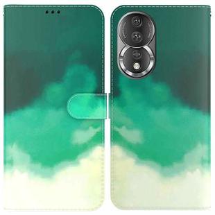 For Honor 80 Watercolor Pattern Flip Leather Phone Case(Cyan Green)