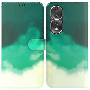 For Honor 80 Pro Watercolor Pattern Flip Leather Phone Case(Cyan Green)