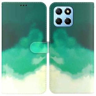 For Honor X8 5G Watercolor Pattern Flip Leather Phone Case(Cyan Green)