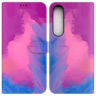 For Sony Xperia 1 IV 2023 Watercolor Pattern Flip Leather Phone Case(Purple Red)