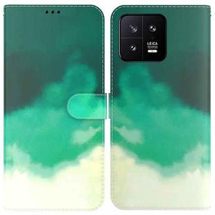 For Xiaomi 13 5G Watercolor Pattern Flip Leather Phone Case(Cyan Green)