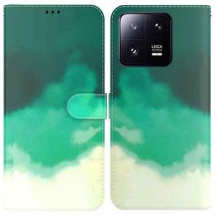 For Xiaomi 13 Pro Watercolor Pattern Flip Leather Phone Case(Cyan Green)