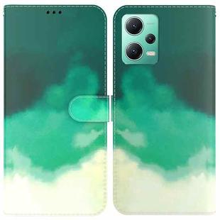 For Xiaomi Redmi Note 12 5G Watercolor Pattern Flip Leather Phone Case(Cyan Green)
