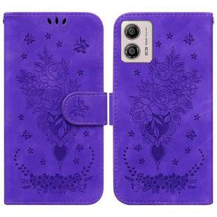 For Motorola Moto G13 / G23 / G53 Butterfly Rose Embossed Leather Phone Case(Purple)