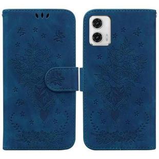 For Motorola Moto G73 Butterfly Rose Embossed Leather Phone Case(Blue)
