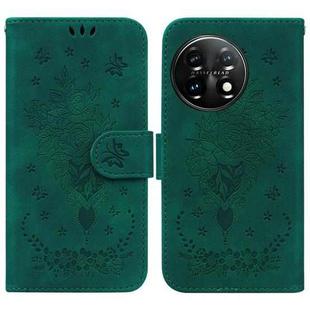 For OnePlus 11 Butterfly Rose Embossed Leather Phone Case(Green)