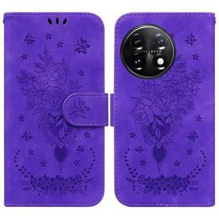 For OnePlus 11 Butterfly Rose Embossed Leather Phone Case(Purple)
