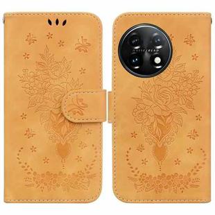 For OnePlus 11 Butterfly Rose Embossed Leather Phone Case(Yellow)