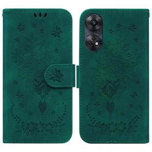 For OPPO Reno8 T 4G Butterfly Rose Embossed Leather Phone Case(Green)