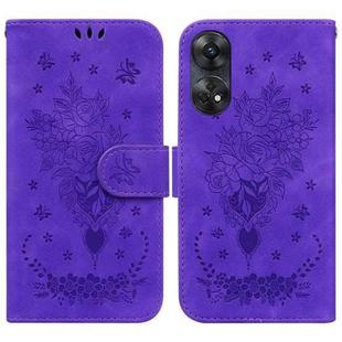 For OPPO Reno8 T 4G Butterfly Rose Embossed Leather Phone Case(Purple)