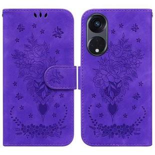 For OPPO Reno8 T 5G / A1 Pro 5G Butterfly Rose Embossed Leather Phone Case(Purple)