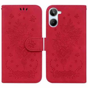 For Realme 10 4G Butterfly Rose Embossed Leather Phone Case(Red)
