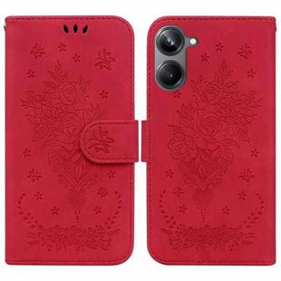 For Realme 10 Pro 5G Butterfly Rose Embossed Leather Phone Case(Red)