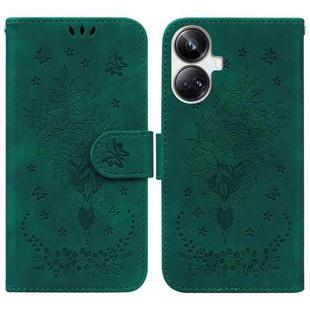 For Realme 10 Pro+ Butterfly Rose Embossed Leather Phone Case(Green)