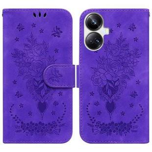 For Realme 10 Pro+ Butterfly Rose Embossed Leather Phone Case(Purple)
