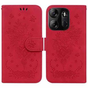 For Tecno Spark Go 2023 / Pop 7 Pro Butterfly Rose Embossed Leather Phone Case(Red)