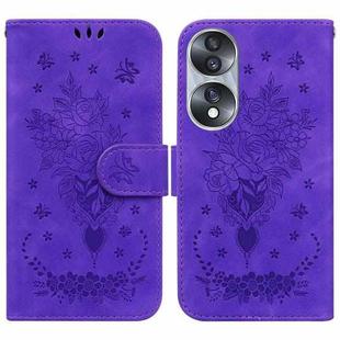 For Honor 70 Butterfly Rose Embossed Leather Phone Case(Purple)