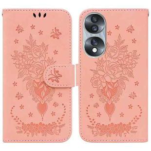 For Honor 70 Butterfly Rose Embossed Leather Phone Case(Pink)
