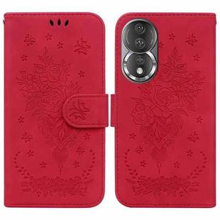 For Honor 80 Butterfly Rose Embossed Leather Phone Case(Red)