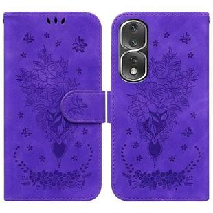 For Honor 80 Pro Butterfly Rose Embossed Leather Phone Case(Purple)