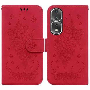 For Honor 80 Pro Butterfly Rose Embossed Leather Phone Case(Red)