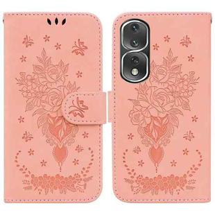 For Honor 80 Pro Butterfly Rose Embossed Leather Phone Case(Pink)