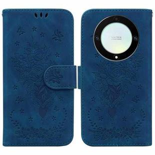 For Honor X9a Butterfly Rose Embossed Leather Phone Case(Blue)