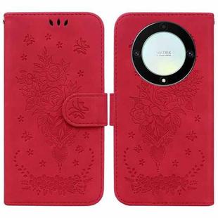For Honor X9a Butterfly Rose Embossed Leather Phone Case(Red)