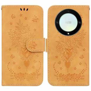 For Honor X9a Butterfly Rose Embossed Leather Phone Case(Yellow)