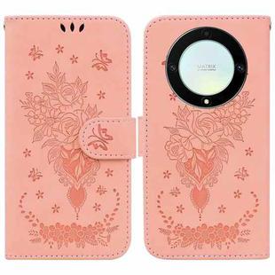 For Honor X9a Butterfly Rose Embossed Leather Phone Case(Pink)