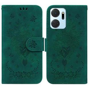 For Honor X7a Butterfly Rose Embossed Leather Phone Case(Green)