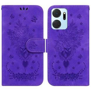For Honor X7a Butterfly Rose Embossed Leather Phone Case(Purple)