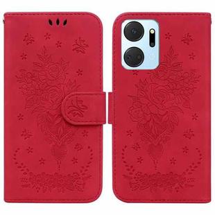 For Honor X7a Butterfly Rose Embossed Leather Phone Case(Red)
