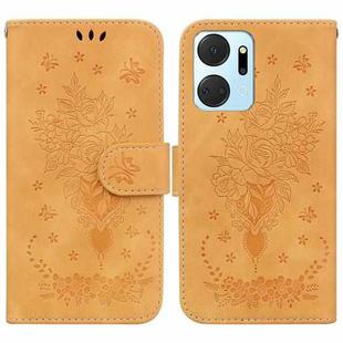 For Honor X7a Butterfly Rose Embossed Leather Phone Case(Yellow)