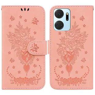 For Honor X7a Butterfly Rose Embossed Leather Phone Case(Pink)
