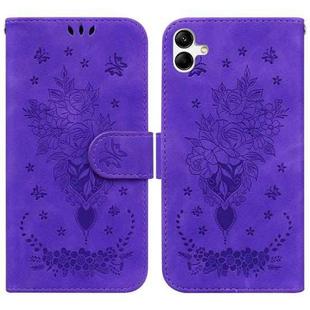 For Samsung Galaxy A04e / F04 / M04 Butterfly Rose Embossed Leather Phone Case(Purple)