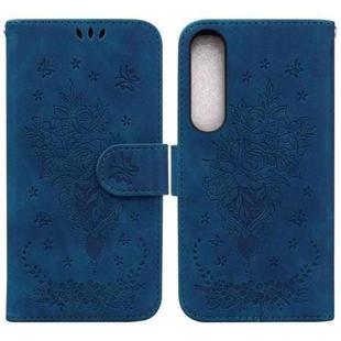 For Sony Xperia 1 IV 2023 Butterfly Rose Embossed Leather Phone Case(Blue)