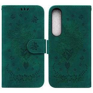 For Sony Xperia 1 IV 2023 Butterfly Rose Embossed Leather Phone Case(Green)