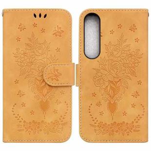 For Sony Xperia 1 IV 2023 Butterfly Rose Embossed Leather Phone Case(Yellow)
