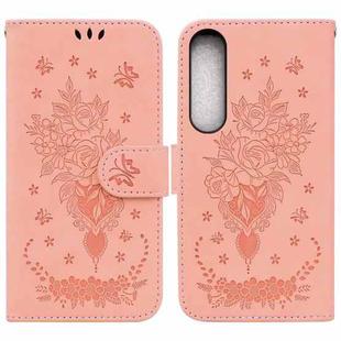 For Sony Xperia 1 IV 2023 Butterfly Rose Embossed Leather Phone Case(Pink)
