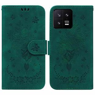 For Xiaomi 13 5G Butterfly Rose Embossed Leather Phone Case(Green)