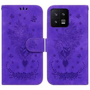 For Xiaomi 13 5G Butterfly Rose Embossed Leather Phone Case(Purple)