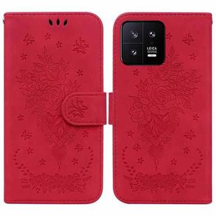 For Xiaomi 13 5G Butterfly Rose Embossed Leather Phone Case(Red)