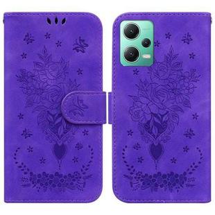 For Xiaomi Redmi Note 12 5G Butterfly Rose Embossed Leather Phone Case(Purple)
